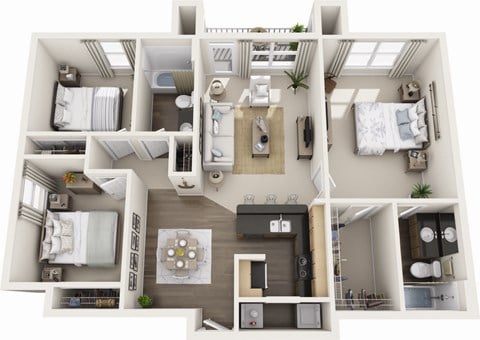 Floor plan for 3 beds, 2 baths, 1096 sqft